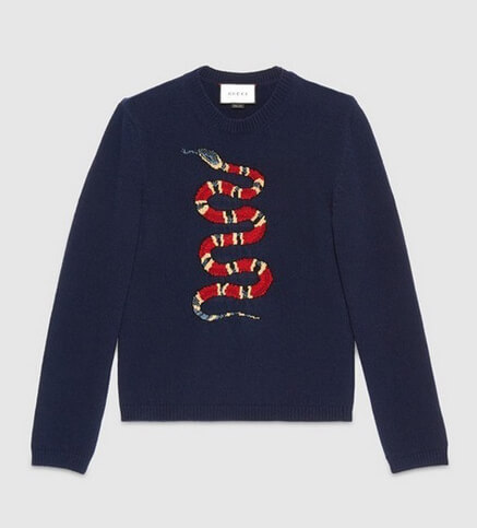 グッチ 16AW グッチスーパーコピー スネーク&サンダー ウール ニット_NAVY 429953 4467